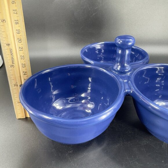 Deartis Cobalt Blue 3 Section Handled Condiment Serving Dish Plate Portugal VTG - Picture 4 of 12